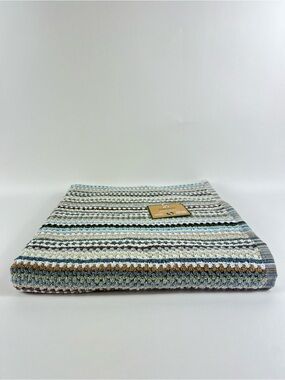 Deborah Connolly Bath Towel Set Striped Brown Green Aqua Cotton 1 Pc Set NEW